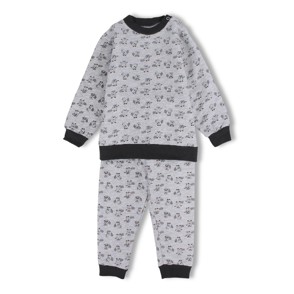 Unisex Baby Cotton Pajama Set – Grey with Squirrels Print