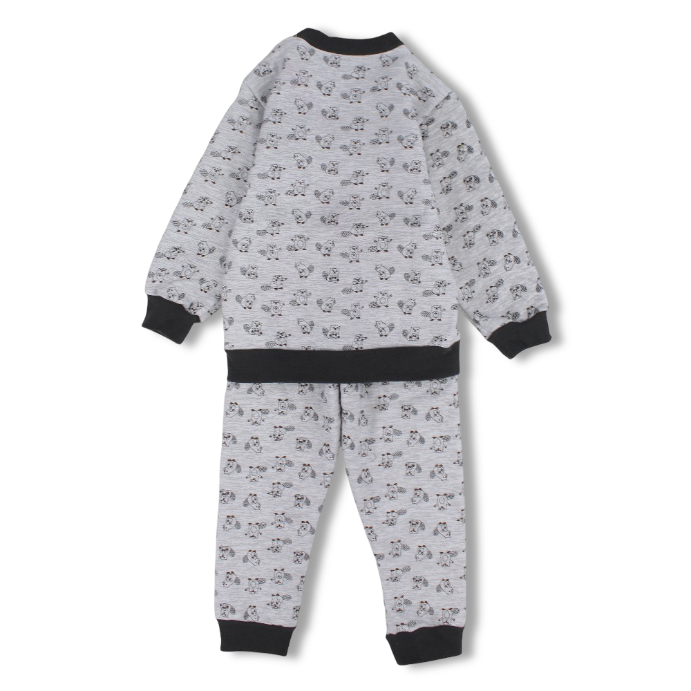 Unisex Baby Cotton Pajama Set – Grey with Squirrels Print