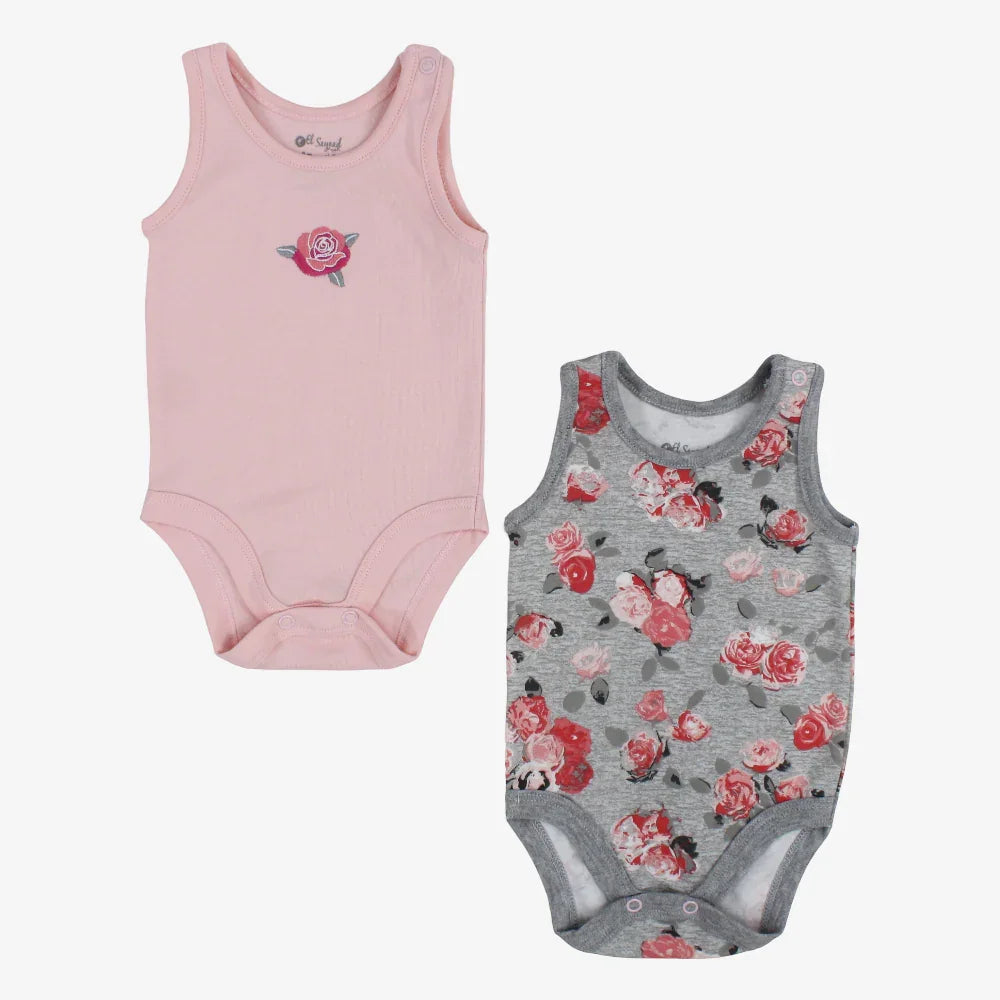 Pack of 2 - Baby Girls Cotton Bodysuits with Floral Print - Clothing - Al Sayad