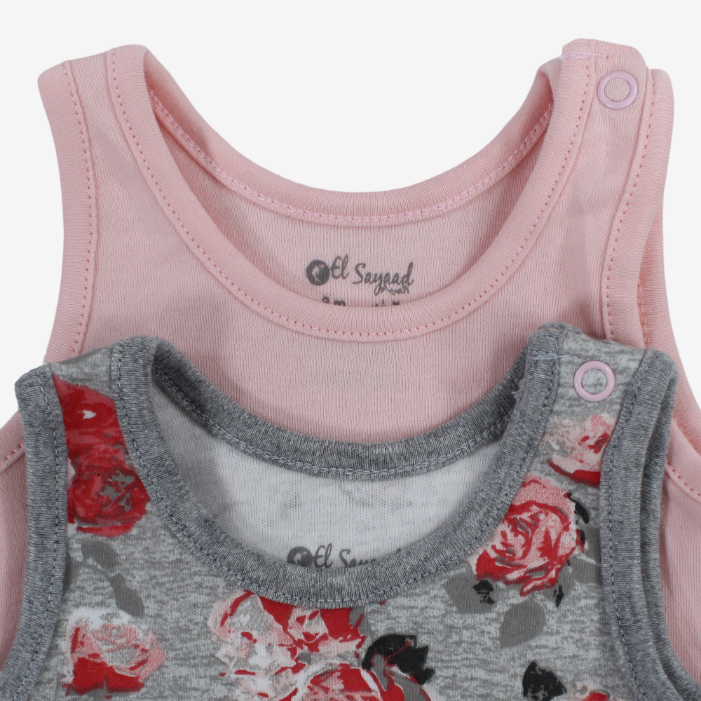 Baby Girls Cotton Bodysuits – 2-Pack with Floral Print