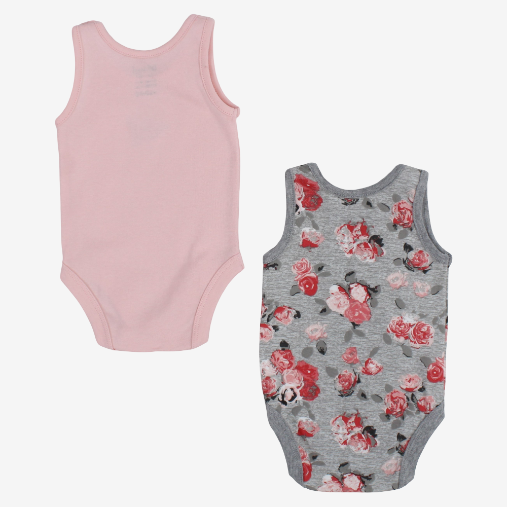 Baby Girls Cotton Bodysuits – 2-Pack with Floral Print