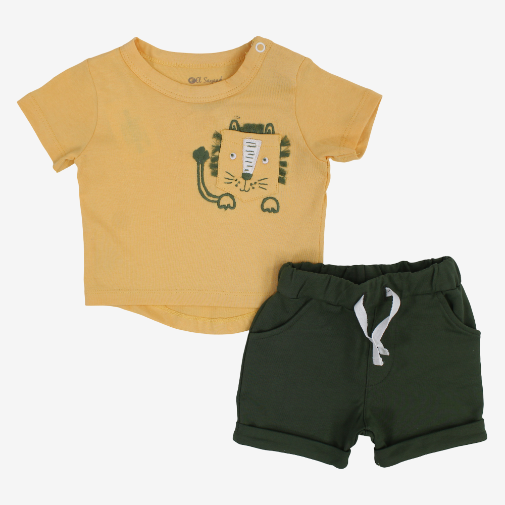Baby Boys Cotton Pajama – Yellow with Lion Design