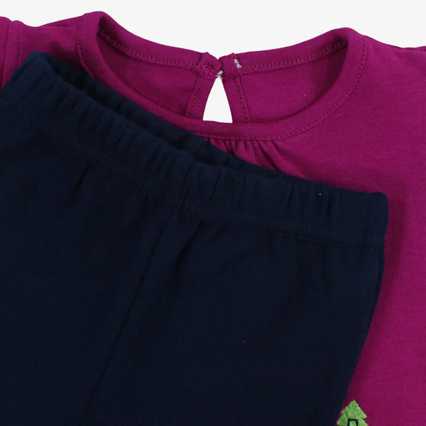 Baby Girls Cotton Pajama Set – Fuchsia with Giraffe Print