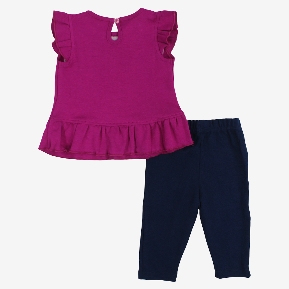 Baby Girls Cotton Pajama Set – Fuchsia with Giraffe Print
