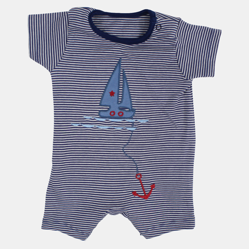 Baby Boys Cotton Romper – Indigo Striped
