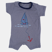 Baby Boys Cotton Romper – Indigo Striped