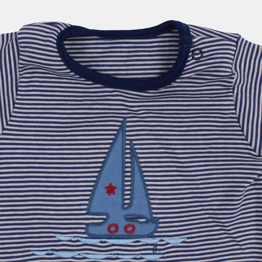Baby Boys Cotton Romper – Indigo Striped