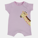 Baby Girls Cotton Romper – Pink Striped with Giraffe Design