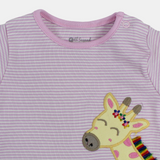 Baby Girls Cotton Romper – Pink Striped with Giraffe Design