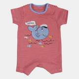 Baby Boys Cotton Romper – Red Striped with Dolphin Design