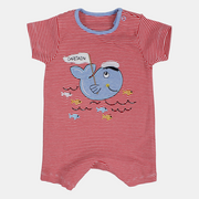 Baby Boys Cotton Romper – Red Striped with Dolphin Design