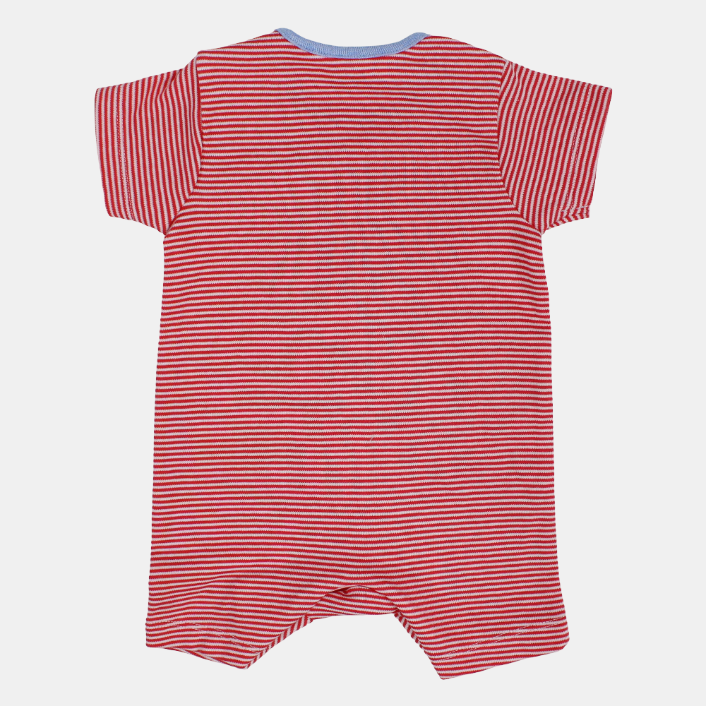 Baby Boys Cotton Romper – Red Striped with Dolphin Design