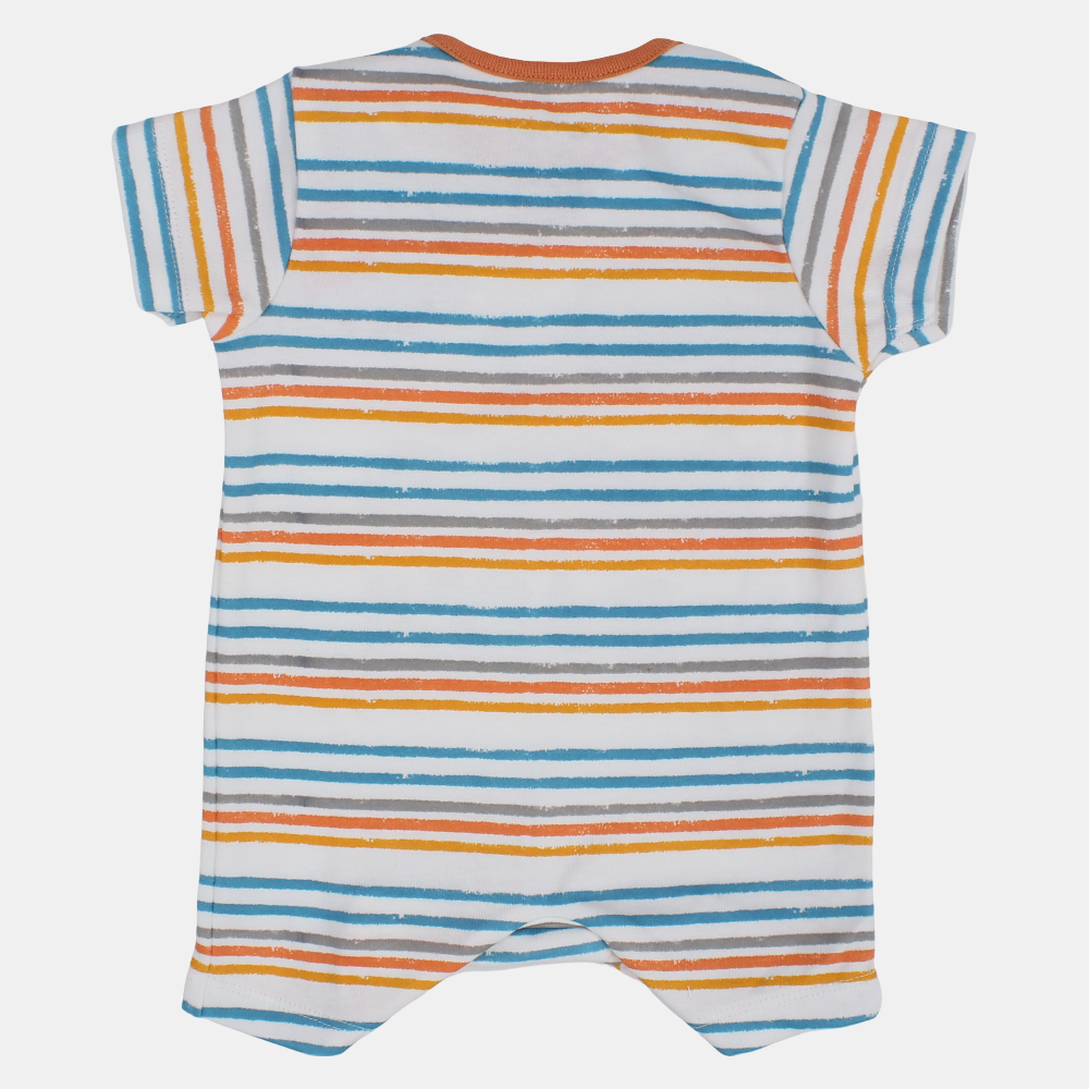 Baby Boys Cotton Romper – Off-White Striped “I Love My Daddy”