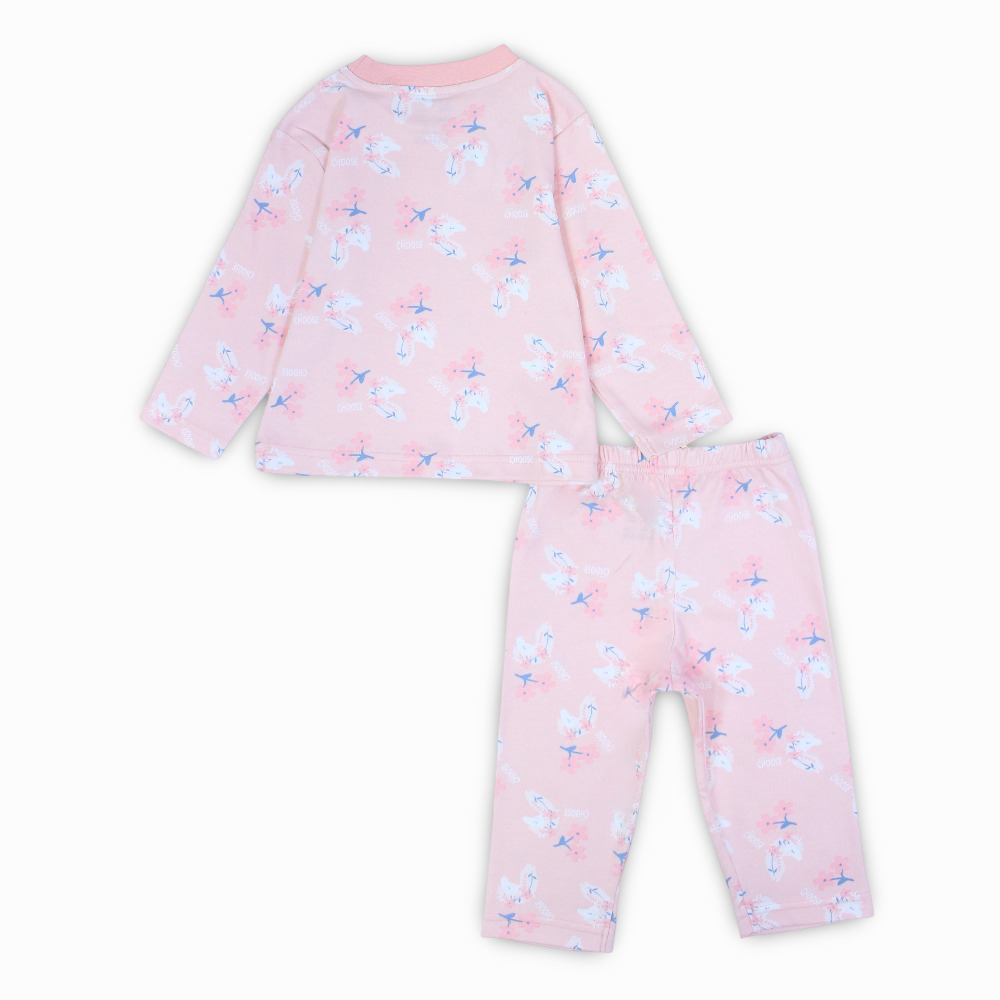 Girls Cotton Pajama Set – Pink with Unicorn & Flowers Print