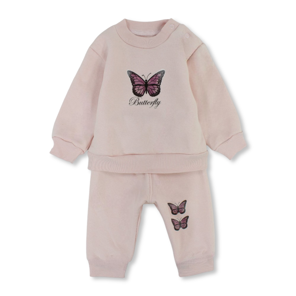 Baby Girls Cotton Pajama Set – Pink with Butterfly Print