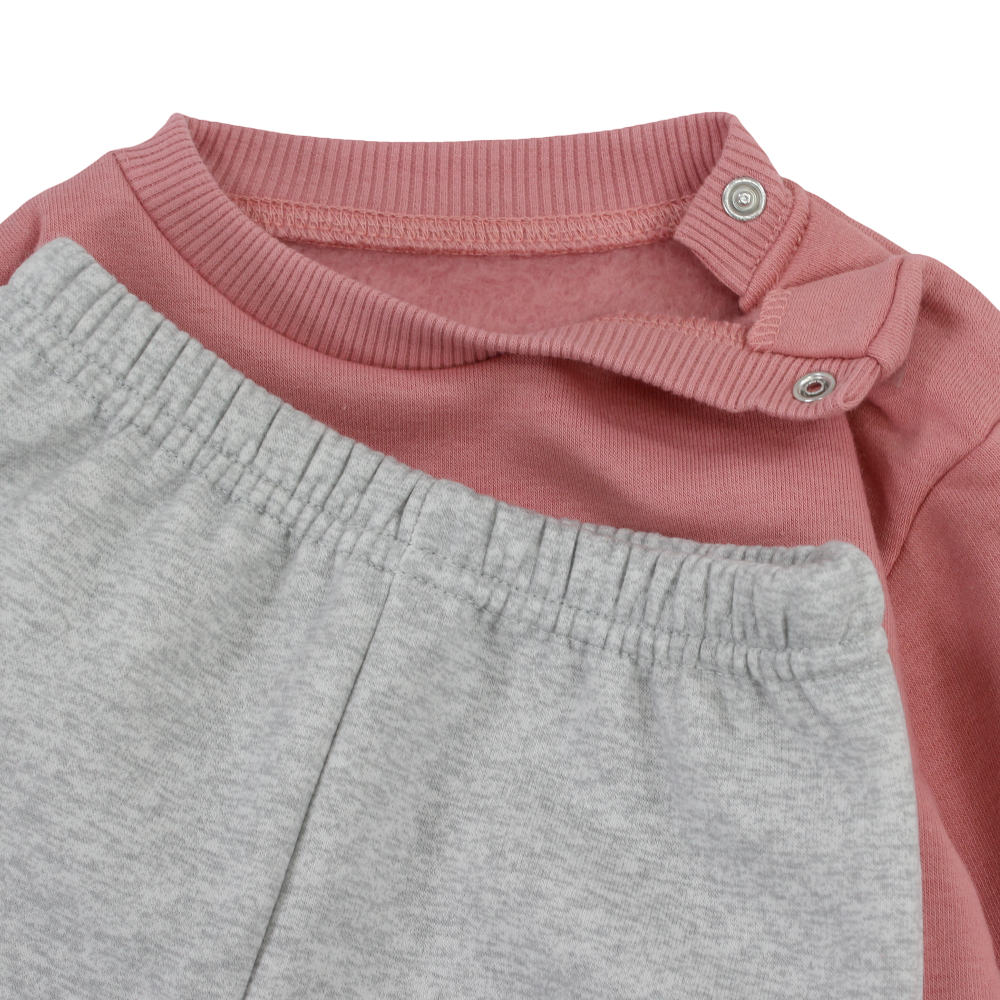 Baby Girls Cotton Pajama Set – Salmon with Bee Embroidery