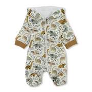 Baby Boys Fleeced Hooded Baby Footie – Off-White with Dino Print