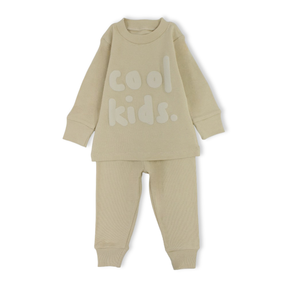 Boys Derby Pajama Set – Coffee with "Cool Kids" Design