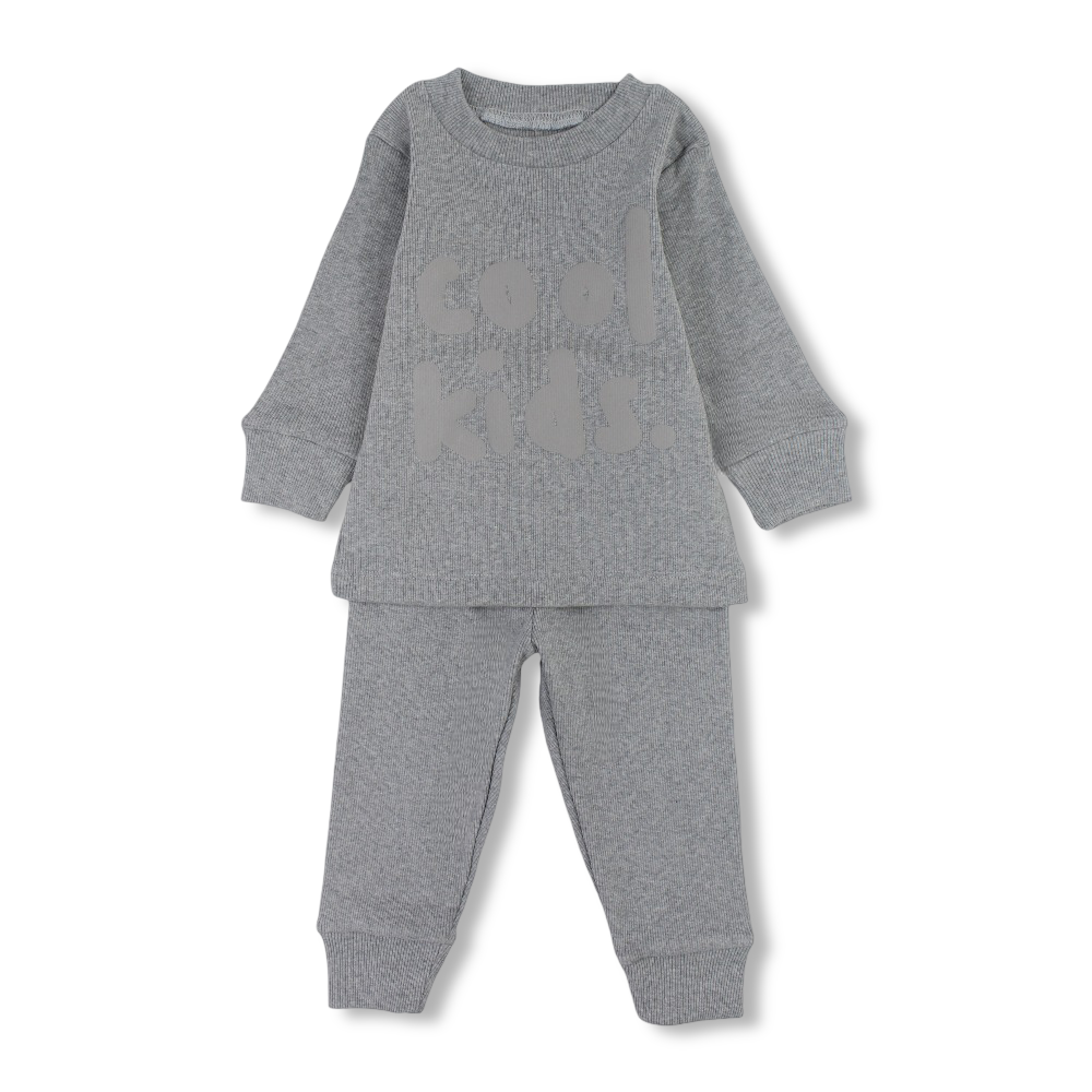 Boys Derby Pajama Set – Grey with "Cool Kids" Design