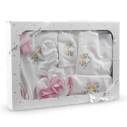 Baby Girls Gift Clothes Box – White & Pink Floral Theme (7 pieces)