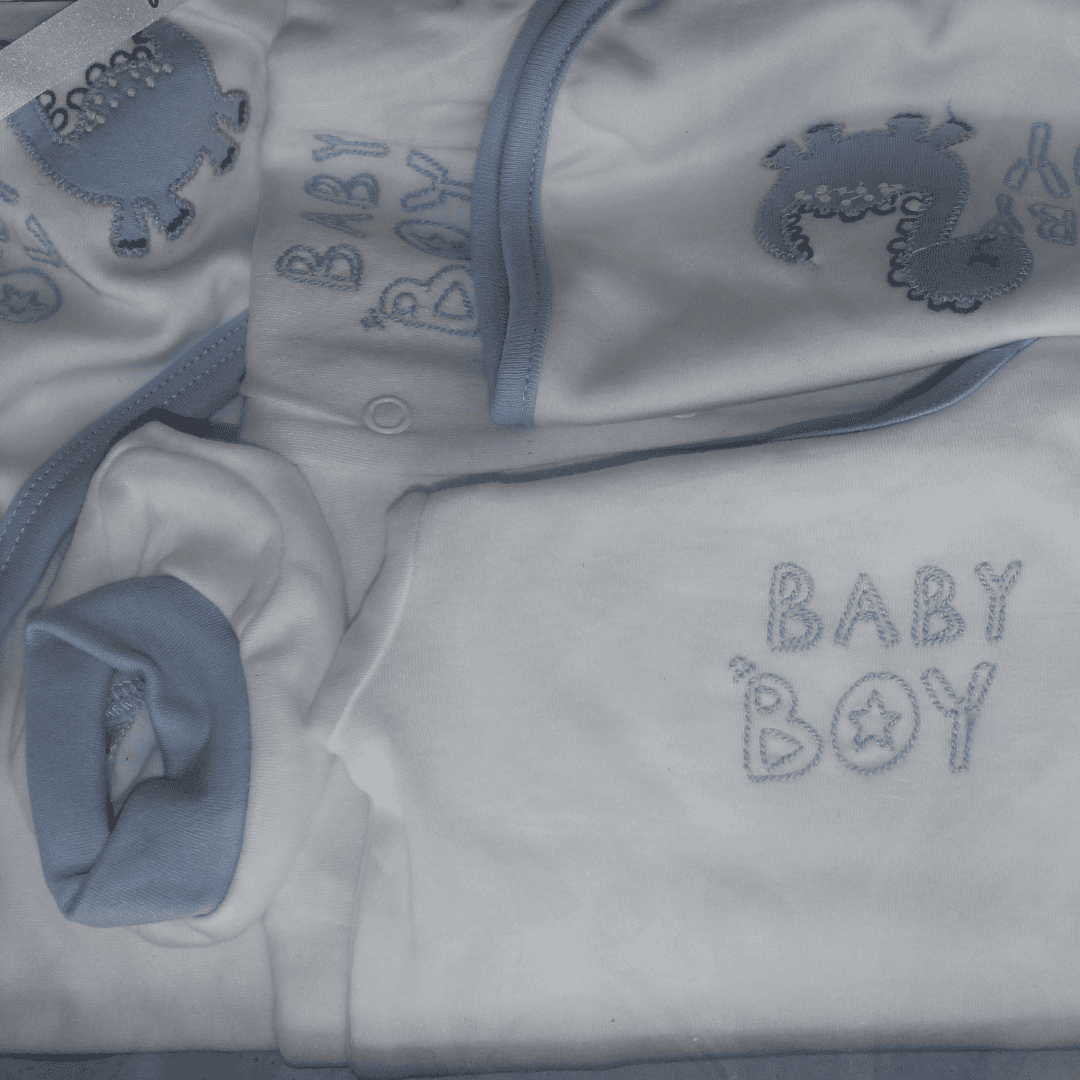 Baby Boys Cotton Gift Clothes Box – Baby Blue & White