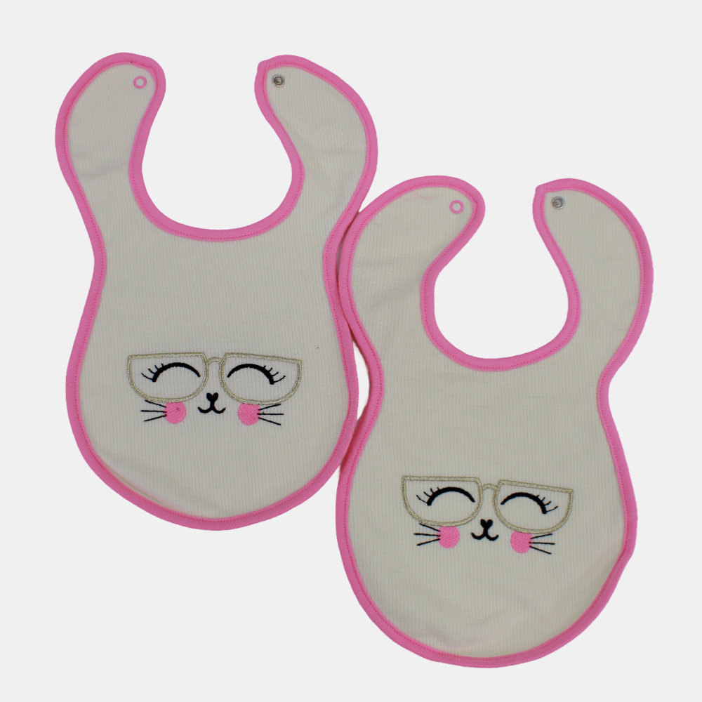 Cute Design Baby Girls Cotton Bib – Pack of 2