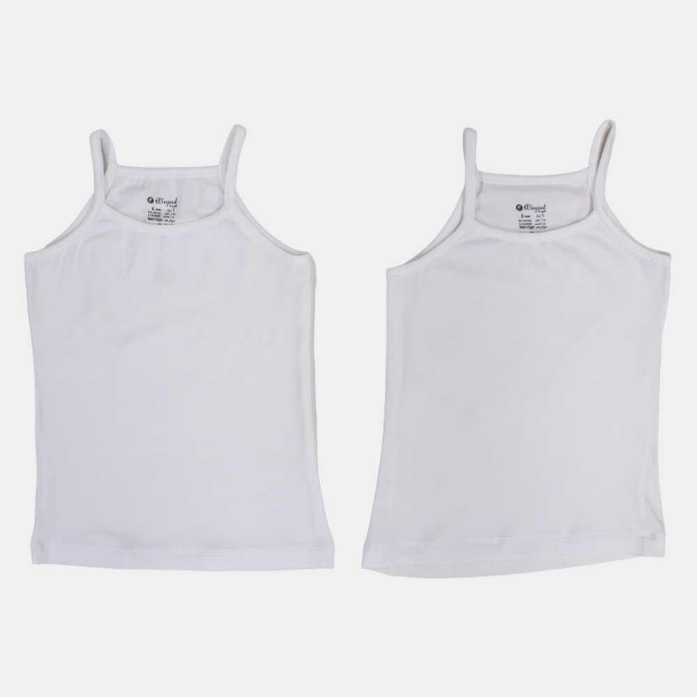 Girls Sleeveless Cotton Undershirt – White (Pack of 2)
