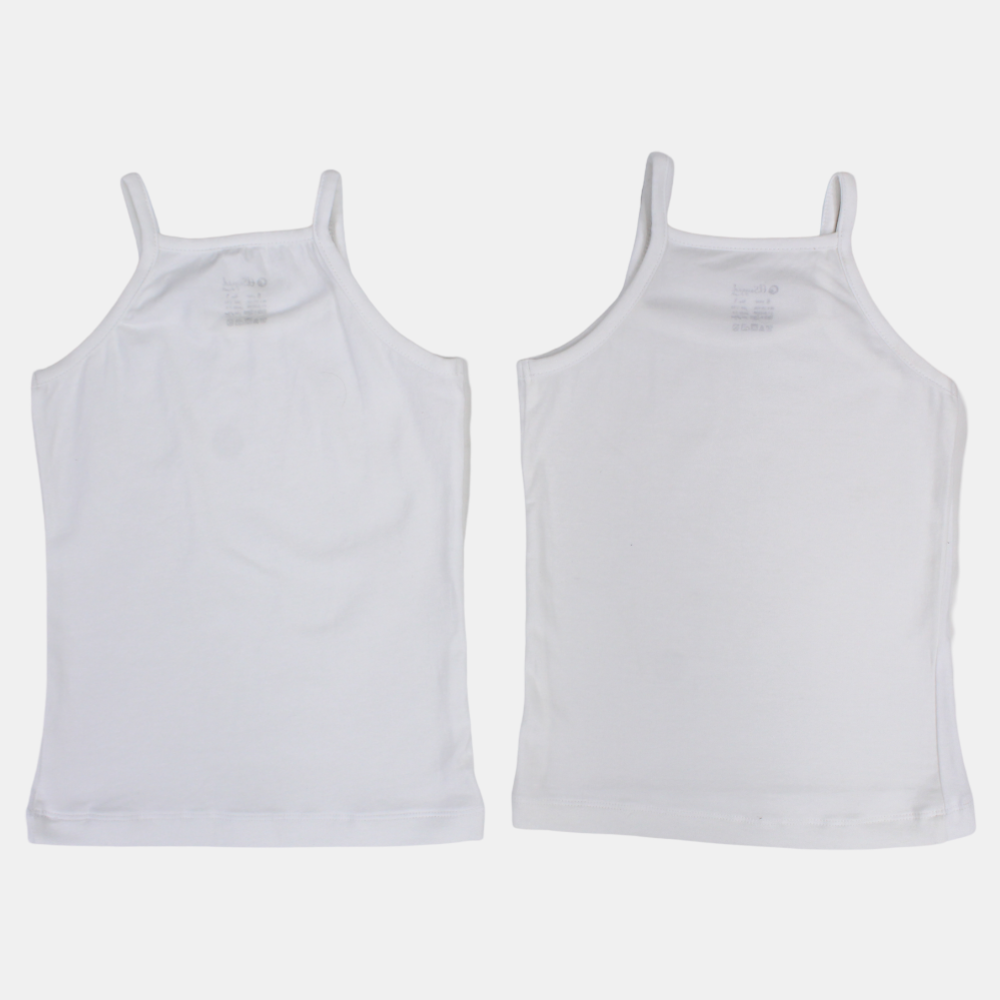 Girls Sleeveless Cotton Undershirt – White (Pack of 2)