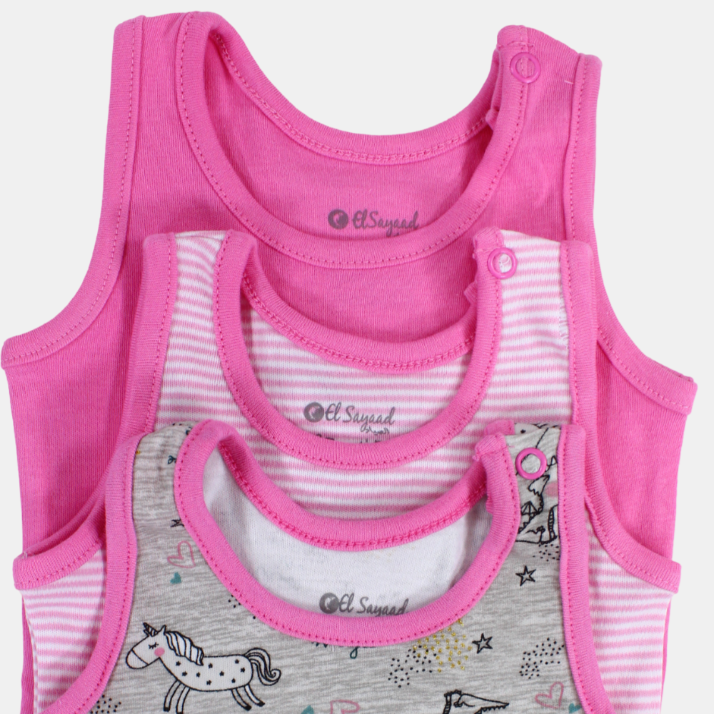 Baby Girls Cotton Underwear Bodysuit – Pinkish with Unicorn Design (Pack of 3)
