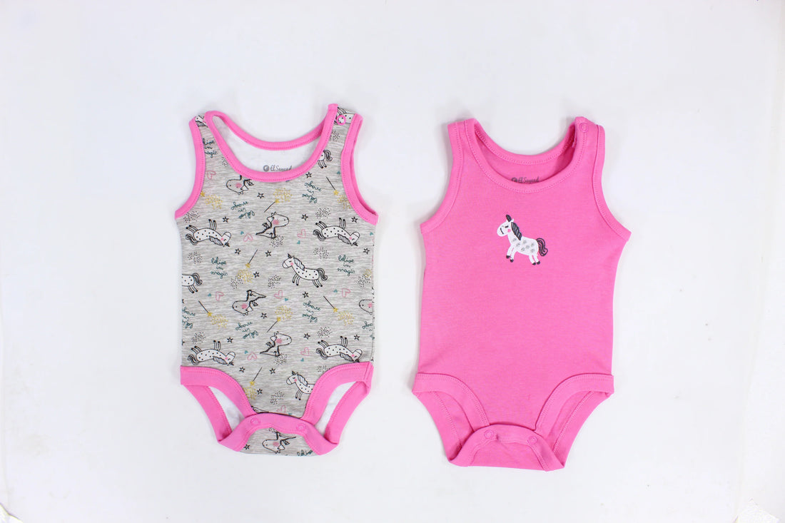 Pack of 2 - Baby Girls Cotton Underwear Bodysuit Pinkish with Unicorn Design - Clothing - Al Sayad