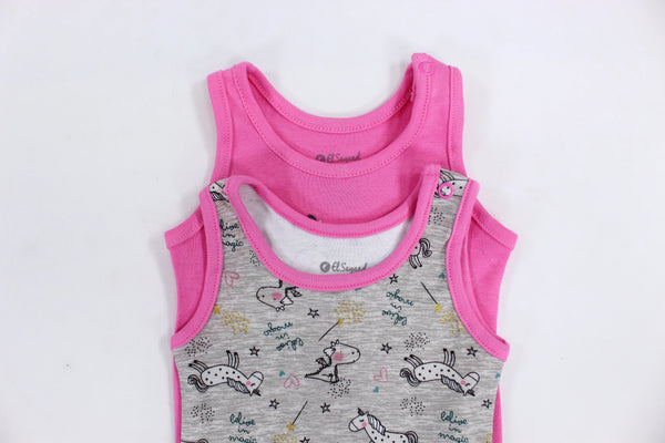 Pack of 2 - Baby Girls Cotton Underwear Bodysuit Pinkish with Unicorn Design