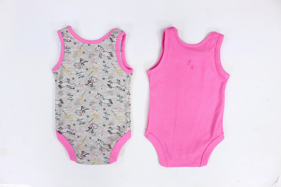 Pack of 2 - Baby Girls Cotton Underwear Bodysuit Pinkish with Unicorn Design
