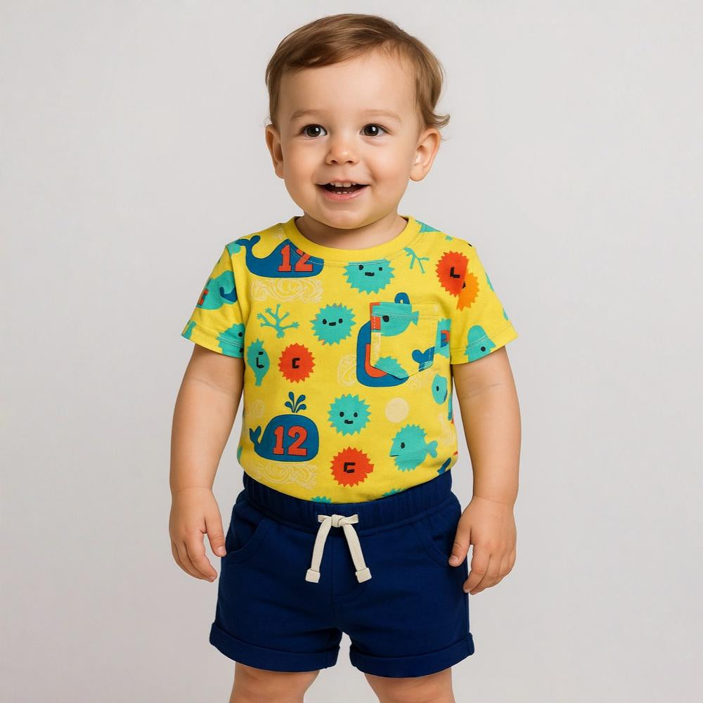 Baby Boys Cotton Pajama – Yellow with Fun Print