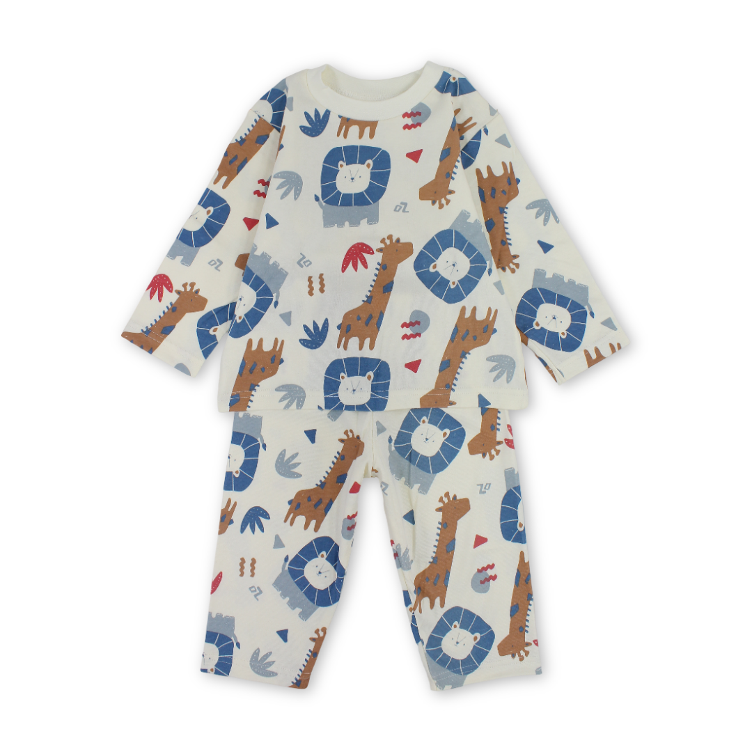 Baby Boys Cotton Pajama – Off-White with Animals Print - Clothing - Al Sayad