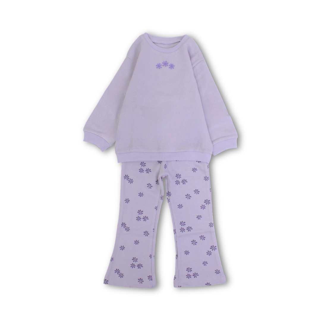Girls Cotton Pajama – Purple with Flowers Print