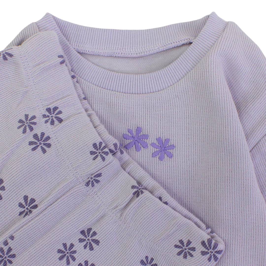 Girls Cotton Pajama – Purple with Flowers Print