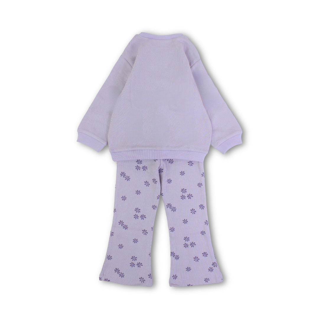 Girls Cotton Pajama – Purple with Flowers Print