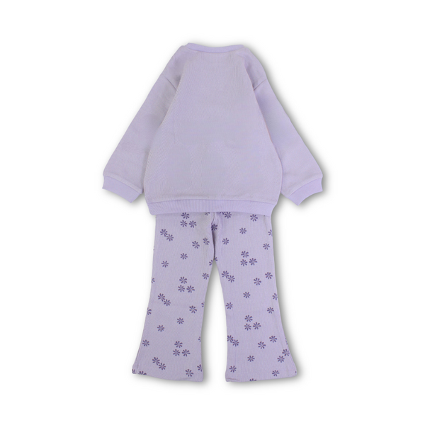 Girls Cotton Pajama – Purple with Flowers Print