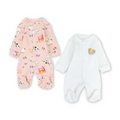 Baby Girls Cotton Baby Footie – Salmon & White with Farm Animals Print