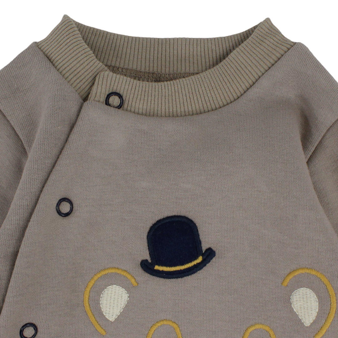 Baby Boys Cotton Baby Footie – Beige with Bear Print