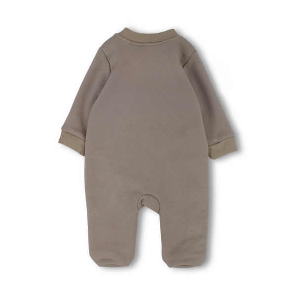 Baby Boys Cotton Baby Footie – Beige with Bear Print