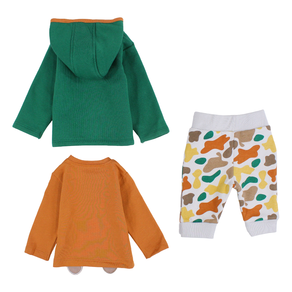 Baby Boys 3-Piece Outfit Set – Green/Orange with bear Print