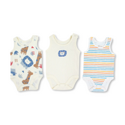 Baby Boys Cotton Sleeveless Bodysuit – Multicolor with Animals Print (Pack of 3)