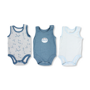Baby Boys Cotton Sleeveless Bodysuit – Multicolor with Tools Print (Pack of 3)