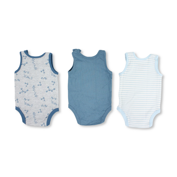 Baby Boys Cotton Sleeveless Bodysuit – Multicolor with Tools Print (Pack of 3)
