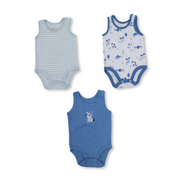 Baby Boys Cotton Sleeveless Bodysuit – Multicolor with Dogs Print (Pack of 3)