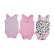 Baby Girls Cotton Sleeveless Bodysuit – Multicolor with Flowers Print (Pack of 3)