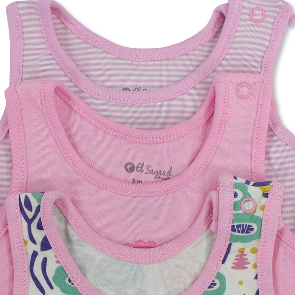 Baby Girls Cotton Sleeveless Bodysuit – Multicolor with Flowers Print (Pack of 3)