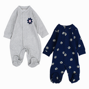 Baby Girls Cotton Baby Footie – Grey & Navy with Floral Print (2Pack)