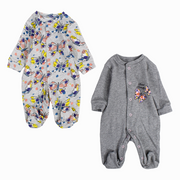 Baby Girls Cotton Baby Footie – Grey with Butterfly Print (2Pack)